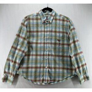Cruel Girl Shirt Size M Madras Plaid Button Front Long Sleeve Cotton Blue Green